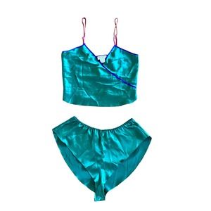 90's victoria's secret green satin cami shorts set